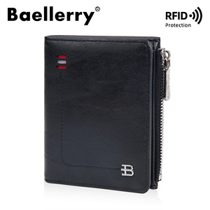 กระเป๋าสตางค์แบบสั้นสำหรับผู้ชาย Baellerry สีดำ ป้องกัน RFID พร้อมช่องใส่เหรียญแบบซิป ใช้ได้ทุกวัน - Product Image 5