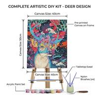 Kit de peinture par numéros sur toile DIY 40x50cm, style abstrait vibrant de cerf peint à la main avec cadre pour la décoration du salon