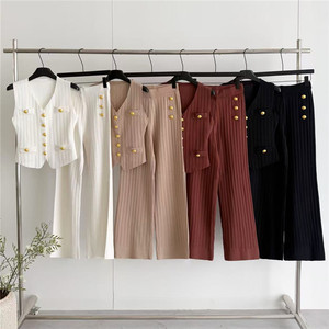 Conjunto de Dos Piezas de Punto para Mujer, Top de Verano sin Mangas <span class=keywords><strong>con</strong></span> Cuello en V, Corte Ajustado y Pantalones Casuales Ajustados, <span class=keywords><strong>Estilo</strong></span> Elegante de Alta Gama 2026 - Product Image 3