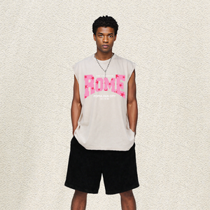 Gilet Oversize Lavato da Uomo ROME Pink Star College con Stampa a Lettere Grandi, Stile Vintage Varsity Street, Magazzino USA, Ingrosso - Product Image 3