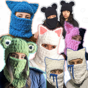 Chat oreille cagoules chapeau adulte fait à la main tricoté chapeau hiver épais chaud laine chapeau en gros pour l'automne <span class=keywords><strong>et</strong></span> l'hiver - Product Image 5