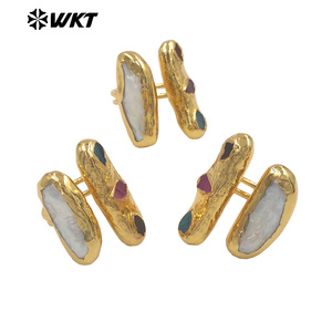 Anillos ajustables de perlas de agua dulce y piedra de ágata pequeña Natural chapada en oro de doble piedra de gran oferta de 2017 - Product Image 1