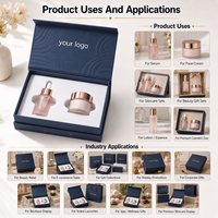 Coffret cadeau cosmétique magnétique rigide bleu marine avec logo en feuille d'or rose, insert en mousse pour sérum et crème pour le visage