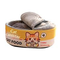 Lit pour chat créatif en forme de boîte de conserve, avec capuche, en peluche, type grotte, lit chaud pour chats et petits chiens, vente en gros OEM