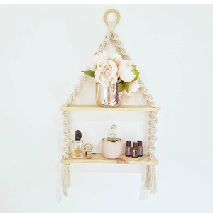 Bohème Fait Main Mignon Bébé Enfants Chambre Coton 2 Niveaux <span class=keywords><strong>Macramé</strong></span> <span class=keywords><strong>Suspendu</strong></span> Étagère Murale Artisanat - Product Image 1