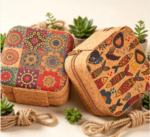 Modern Ethnic Luxury Faux Leather Zipper White Jewelry <b>Boxes</b> Wholesale Printed Pattern Portable Travel Storage Ring Necklace - Product Image 1