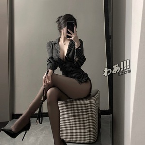 Sexy striped lingerie suit, sexy secretary uniform, innocent and alluring striped shirt set, seductive pajamas qqny - Product Image 1