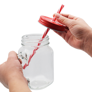 <strong>Mason</strong> <strong>Jar</strong> With Glass Handles and <strong>Plastic</strong> Straws / Glass <strong>Mason</strong> <strong>Jar</strong> - Product Image 2