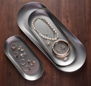 Plateau de service ovale <span class=keywords><strong>vintage</strong></span> en acier inoxydable, plusieurs tailles, plateau en métal pour aliments, desserts, barbecue, rangement de bijoux, maison, cuisine, restaurant - Product Image 4