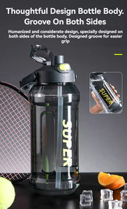 Garrafa de Água Esportiva Grande de 2 Litros com Canudo da Moda Portátil Simples à Prova de Vazamento e Resistente a Quedas Copo de Plástico com Design Moderno - Product Image 4