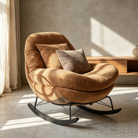 Fauteuil à bascule moderne rembourré en tissu chenille, fauteuil inclinable paresseux, chaise à bascule confortable avec structure métallique pour salon