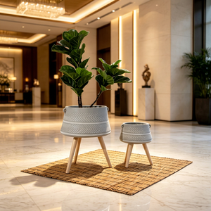 Chevron Pattern Waisted Barrel Tripod Plant <b>Pot</b>, Embossed Decorative Standing <b>Flower</b> Planter Indoor Outdoor Home Garden - Product Image 1