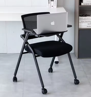 Chaise de formation avec accoudoirs pliables réglables en plastique maillé pour salle de conférence, réunion, étude, écriture, tablette