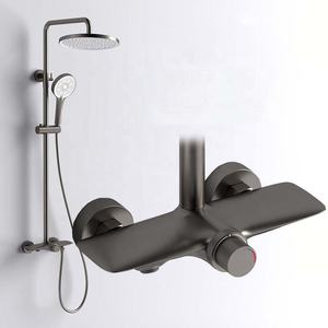 Ensemble de douche en laiton haute pression <span class=keywords><strong>avec</strong></span> douchette à main finition chromée et jet pluie pour usage domestique et hôtelier - Product Image 2