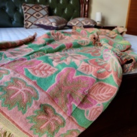 Jeté de lit en coton polyester design classique avec feuilles d'érable et couverture de canapé à franges tissées à motif floral vintage Style de loisirs
