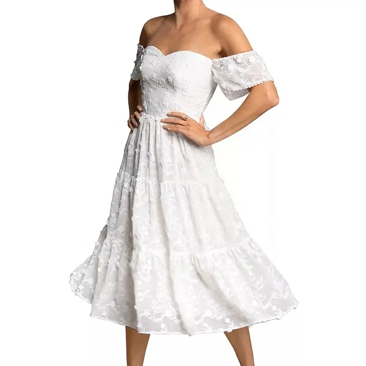 Elegant Casual Dresses Lace Off-shoulder White Wedding Dress Women Beach Wear Party Dresses Women