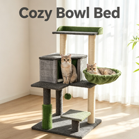 Arbre à chat avec coussin en peluche gris, poteaux à gratter en sisal, plateformes rembourrées et hamac suspendu latéral pour chats d'intérieur