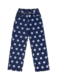 Jeans de mezclilla de mujer de cintura media, vintage, con lunares, de pierna ancha, holgados, casuales, de secado rápido, de longitud completa - Product Image 4