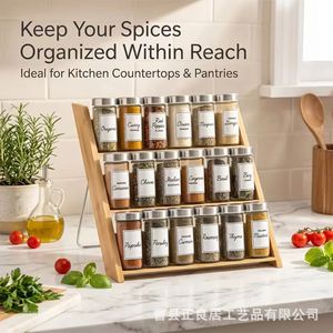 Wooden <b>Spice</b> <b>Rack</b> 3 Tier 14.5in Height Airtight <b>Jars</b> Kitchen Countertop Organizer - Product Image 3