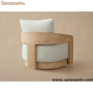 Chaise de salle à manger <span class=keywords><strong>d</strong></span>'extérieur moderne et confortable en teck avec structure sculpturale en bois massif et <span class=keywords><strong>coussin</strong></span> amovible pour cour et parc - Product Image 5
