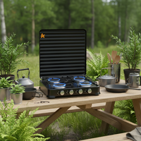 Réchaud de camping portable à gaz 4 brûleurs haute efficacité de style européen avec dispositif d'allumage, accessoire de cuisson extérieur