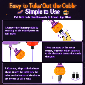 Cable de Carga Rápida de 60W con Correa Oculta para Muñeca, Diseño de Calabaza y Murciélago, Universal para Laptop y Teléfono, USB C a USB C - Product Image 6