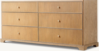 Armoire de rangement pour meubles de salon d'intérieur en bois de chêne élégant de luxe fabriqués à la main Genevieve Reeded commode à 6 tiroirs