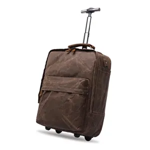 2023 Custom Mannen Outdoor Waterdichte Reisbagage Rollende Plunjezakken Wielen Trolley Gewaxte Canvas Plunjezak Koffer