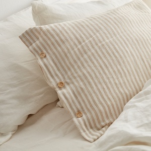Modern French 100% Linen Cushion Cover Scalloped Edge <b>Striped</b> Linen Vintage Cushion Pillowcase Customized Woven Fabric - Product Image 3