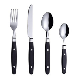 Ensemble de couverts Inox Menagere 24 pièces avec manche en rivet effet bois, cuillère, fourchette, couteau à steak, couverts en vrac, vente en gros - Product Image 5