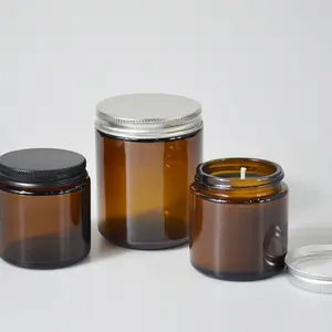 Empty 250ml amber matte black color glass candle jars luxury for candles with aluminum lid