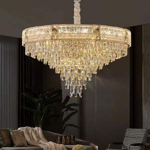 Lustre en verre suspendu pour salon, lustres modernes de luxe en cristal k9 pour villas - Product Image 5