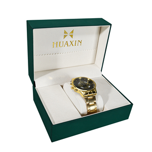 Moda Design personalizzato Golden timbrato Logo verde materiale di carta riciclata fodera in pelle scatole di plastica <span class=keywords><strong>orologio</strong></span> con schede di garanzia - Product Image 1
