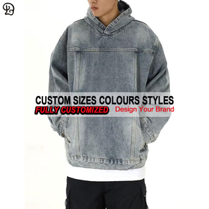 Benutzer definierte Hersteller Casual Denim Hoodies Jacken Vintage Distressed <span class=keywords><strong>Jean</strong></span> Übergroße Sweatshirts Pullover Tops für Männer Stylish - Product Image 5