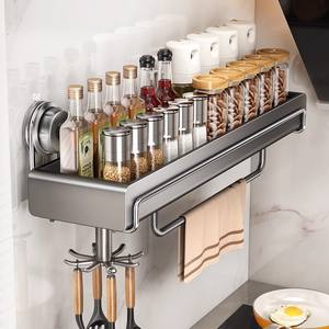 ชั้นวางของในครัวแบบถ้วยดูดติดผนังรูปสี่เหลี่ยมผืนผ้า ที่จัดระเบียบเครื่องเทศ ทำความสะอาดง่าย สำหรับใช้ในครัวเรือนอเนกประสงค์ - Product Image 4