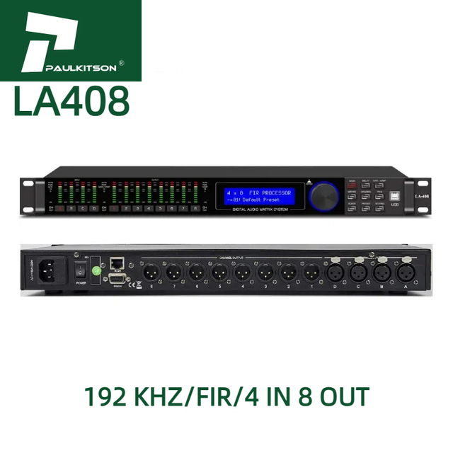 Paulkitson Processor LA408 Digital Dsp Processor Professional Audio Processor High-Performance Dsp 4 in 8 Out Audio Effects