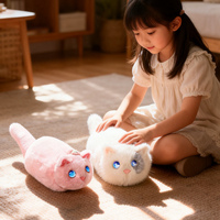 Coussin en peluche chat couché intelligent IA de 43 cm avec yeux LED lumineux, compagnon électronique interactif, poupée en peluche