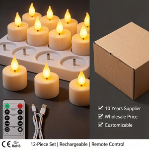 Lot de 12 bougies chauffe-plat <span class=keywords><strong>LED</strong></span> 3D à mèche vacillante, télécommandées et rechargeables, certifiées CE/RoHS, pour la vente en gros personnalisée aux supermarchés et marques en gros - Product Image 1