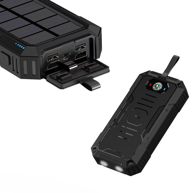 Rugged Solar Power Bank 30000mAh IP65 Waterproof 4 USB Ports Wireless USB-C Micro USB Input Portable Battery Pack Li-Polymer 15W
