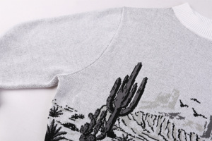 Pull-over à manches longues en coton 100% GOTS de haute qualité, col rond, tricot décontracté pour femmes, haut court à fleurs - Product Image 6