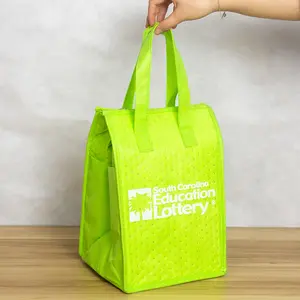 High Quality Custom Green Color Insulated Non Woven Tote Grocery Shopping Bag Cooler Bag