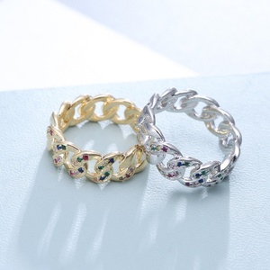 Classic Zircon Gold Plated Cuban Link <b>Ring</b> Stainless Steel <b>Iced</b> Out <b>Ring</b> Hiphop Jewelry - Product Image 1