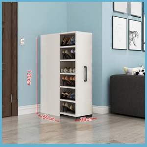 Étagère à chaussures mobile avec panneau en bambou coulissant, porte, roulettes, grande capacité - Product Image 4