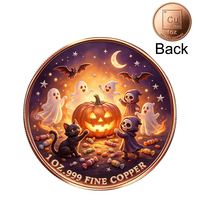 Pièce de collection personnalisée en cuivre pur .999 de 1 oz, motif Halloween (fantôme, chat, citrouille), en cuivre rouge fin, pour la vente en gros