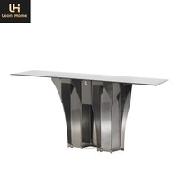 Table console de salon de location de banquet de conception Lux carrée en verre argenté d'acier inoxydable
