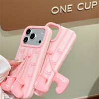 Coque de téléphone en silicone souple avec pendentif Balletcore rose et nœud mignon pour iPhone 18 17 Pro Max 16 15 14 13