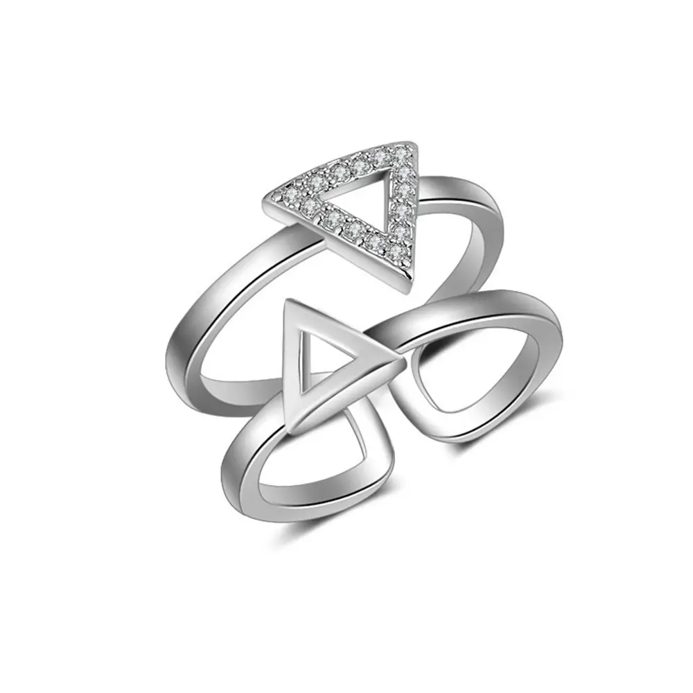 Adjust Brass Zircon Diamond Greek Letters DST Symbol DELTA Clubs Hollow Double Triangles Shape Rings For Women