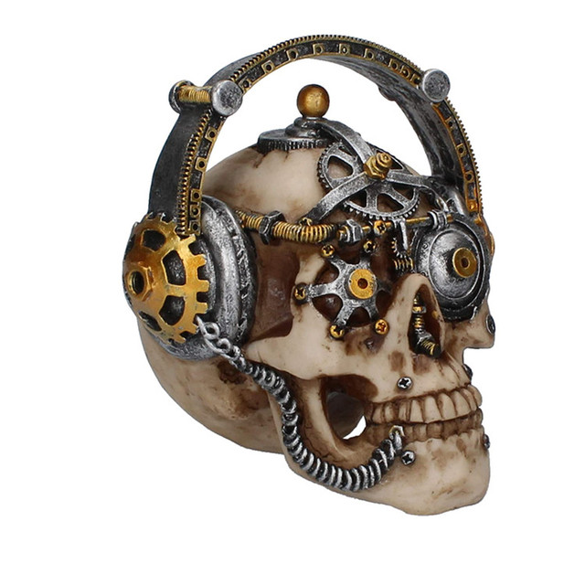 Polyresin Skull Techno Talk Small Figurine 18cm Brown
