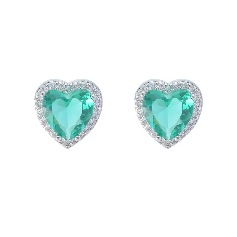 ED63417 Korean fashion silver plated women jewelry green diamond heart stud earrings