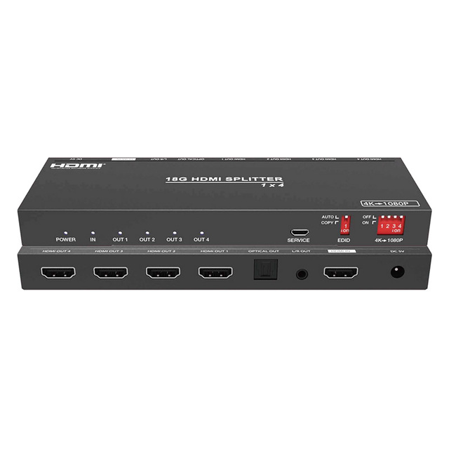 1x4 4K60Hz 4 Ports HDMI Splitter with Audio De-Embedding & Video Scaling